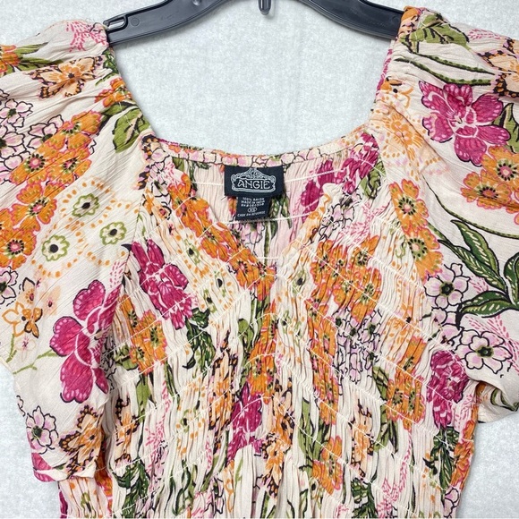 Angie Top Womens XS Boho Floral Peplum Smocked Blouse Flutter Sleeve Cottagecore - Picture 2 of 12